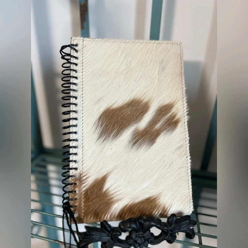 New Cowhide Leather Journal • Western Boho Diary • Brown & White Notebook